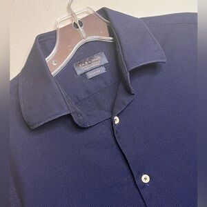 Zara Man Men’s Medium Slim Fit Long Sleeve Button Up Dark Blue Casual Shirt